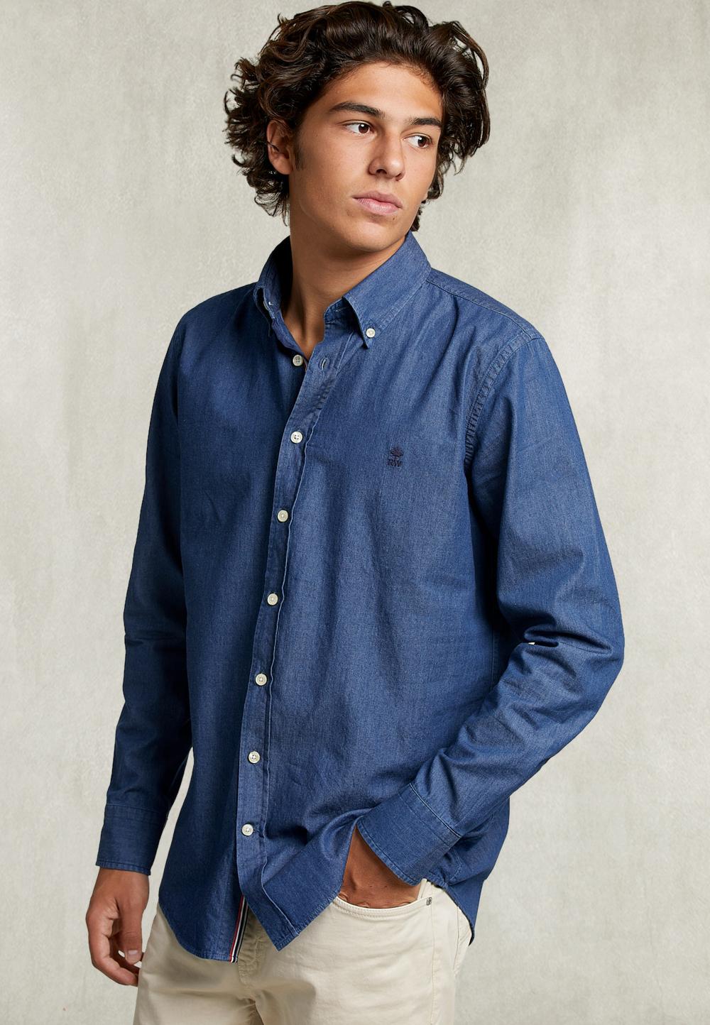 Custom Fit Denim Shirt Blue - Bleu