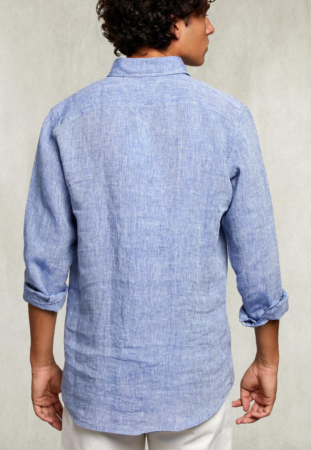 Custom Fit Linen Shirt Deep Blue - Bleu