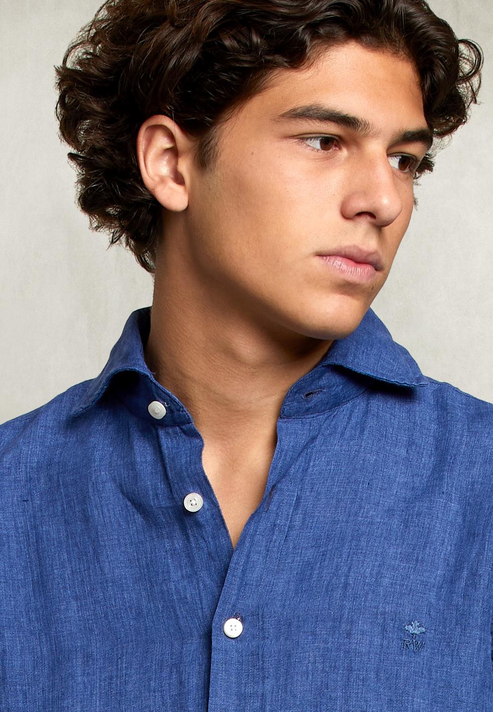 Custom Fit Linen Shirt Jeans - Bleu
