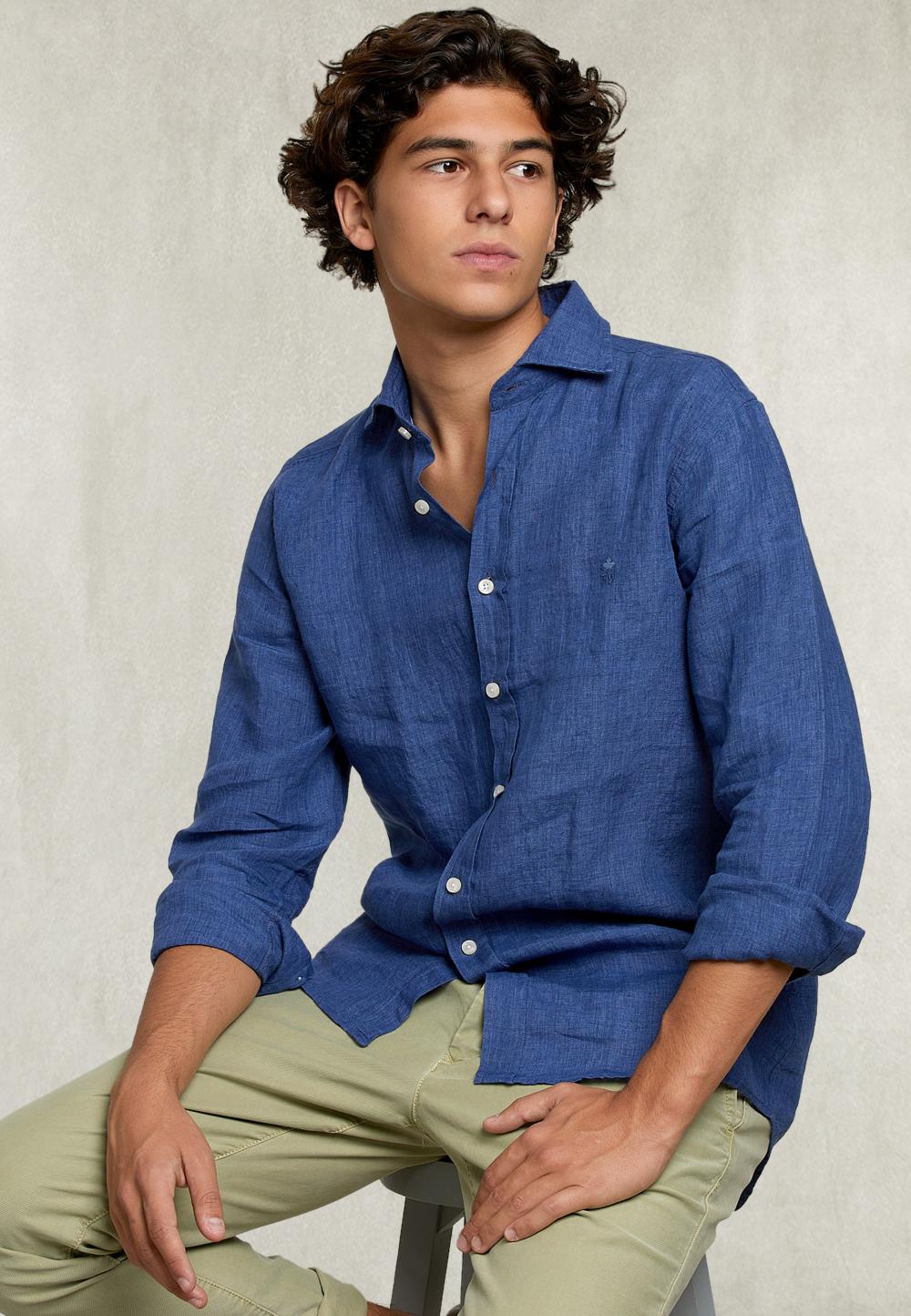 Custom Fit Linen Shirt Jeans - Bleu