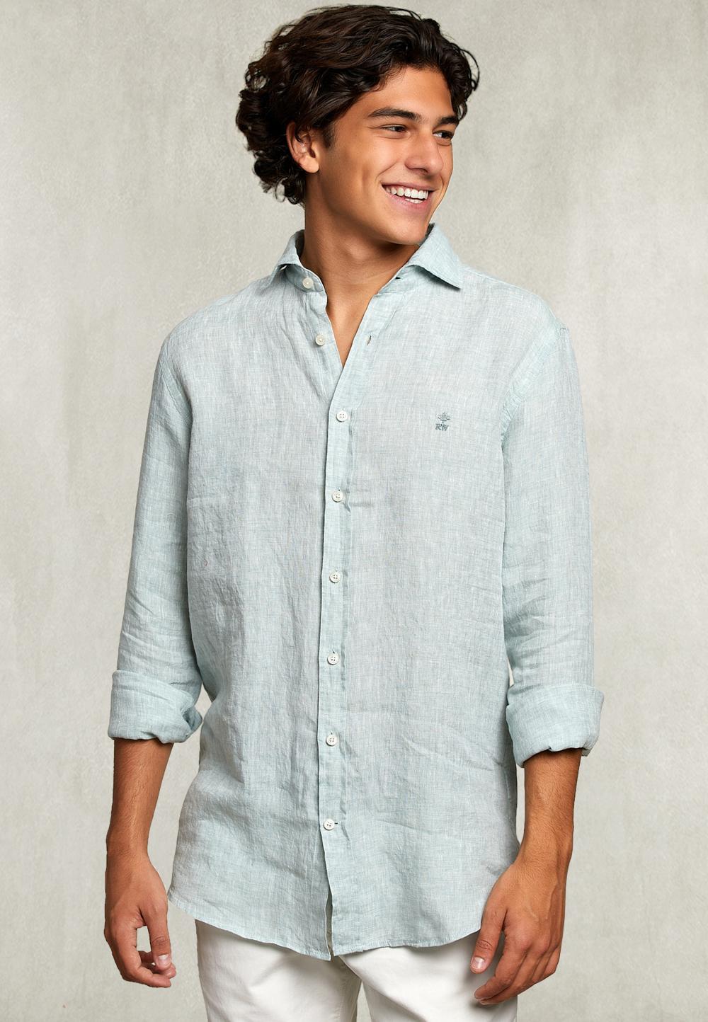 Custom Fit Linen Shirt Leek - Kaki