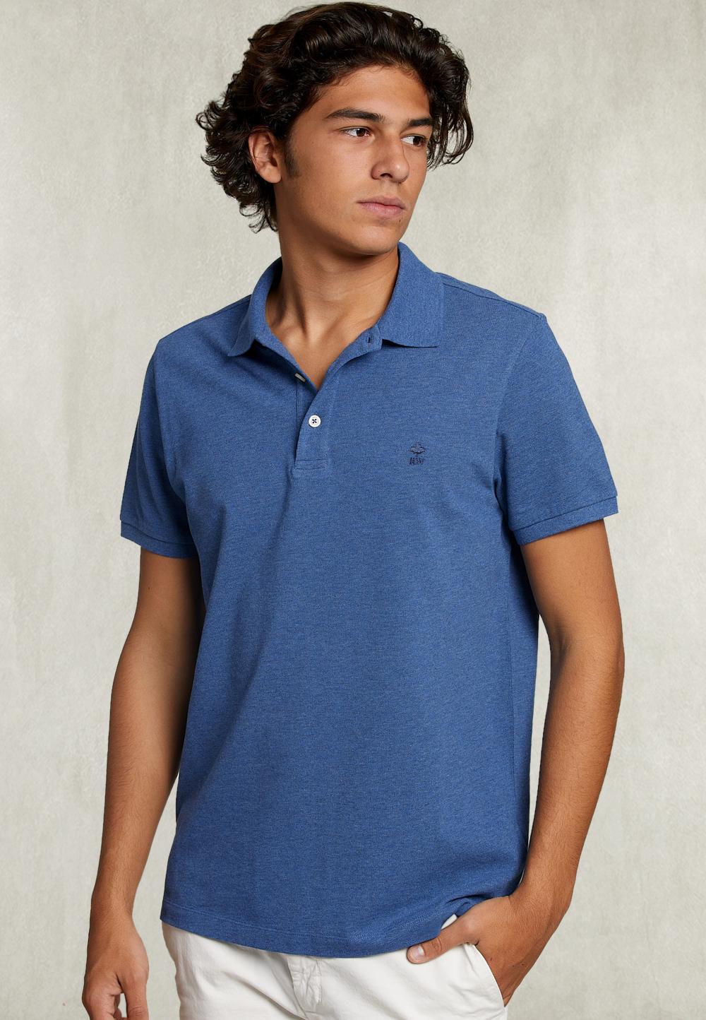 Custom Fit Pima Cotton Polo Denim Mix - Bleu