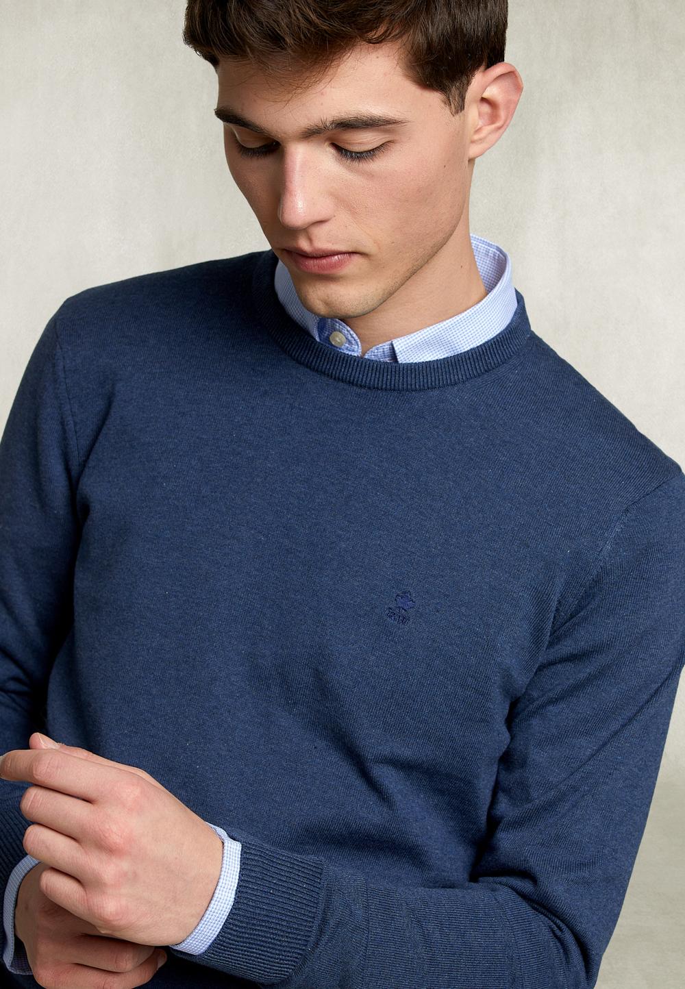 Basic Crew Neck Pullover Steel Mix - Bleu