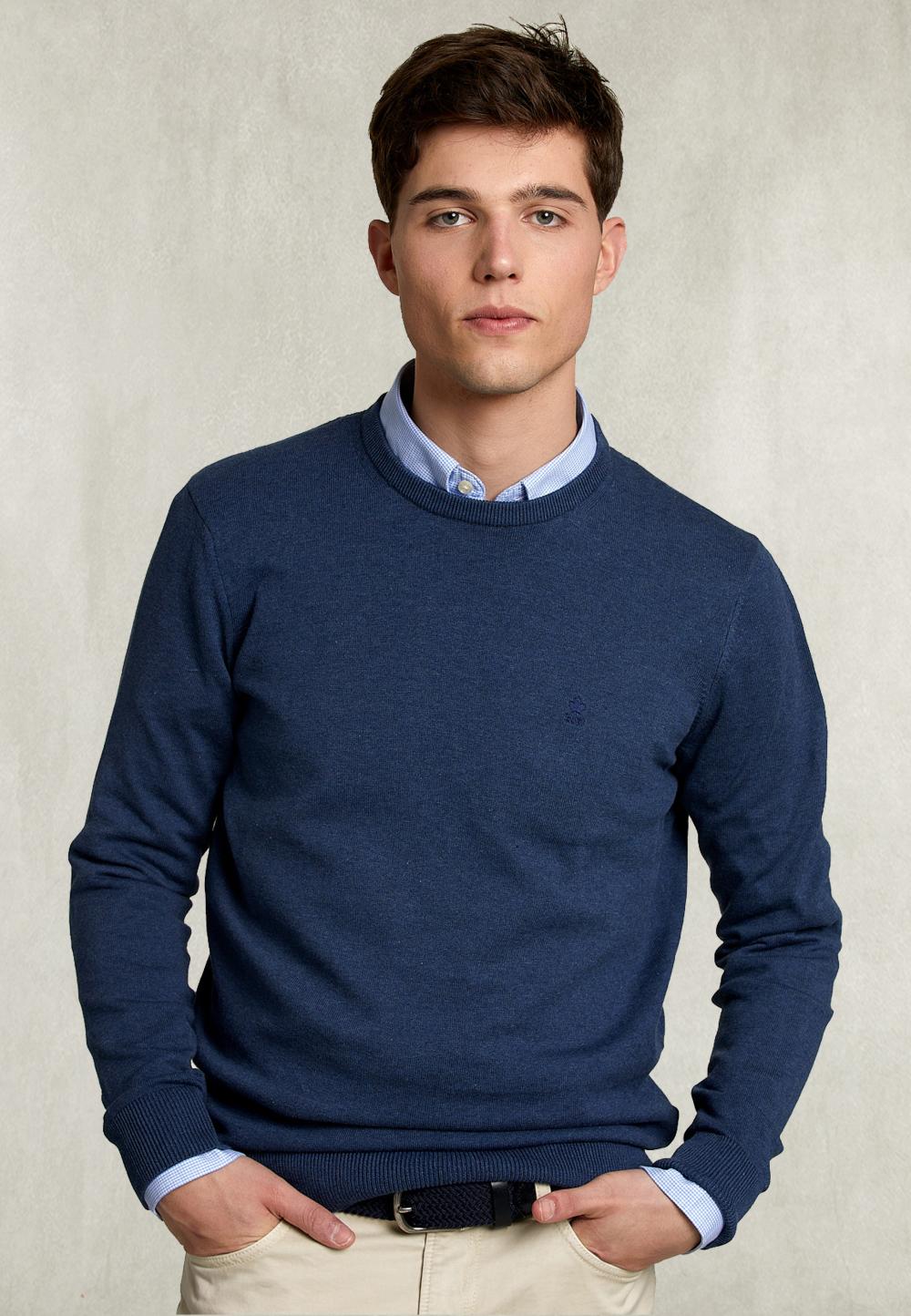 Basic Crew Neck Pullover Steel Mix - Bleu