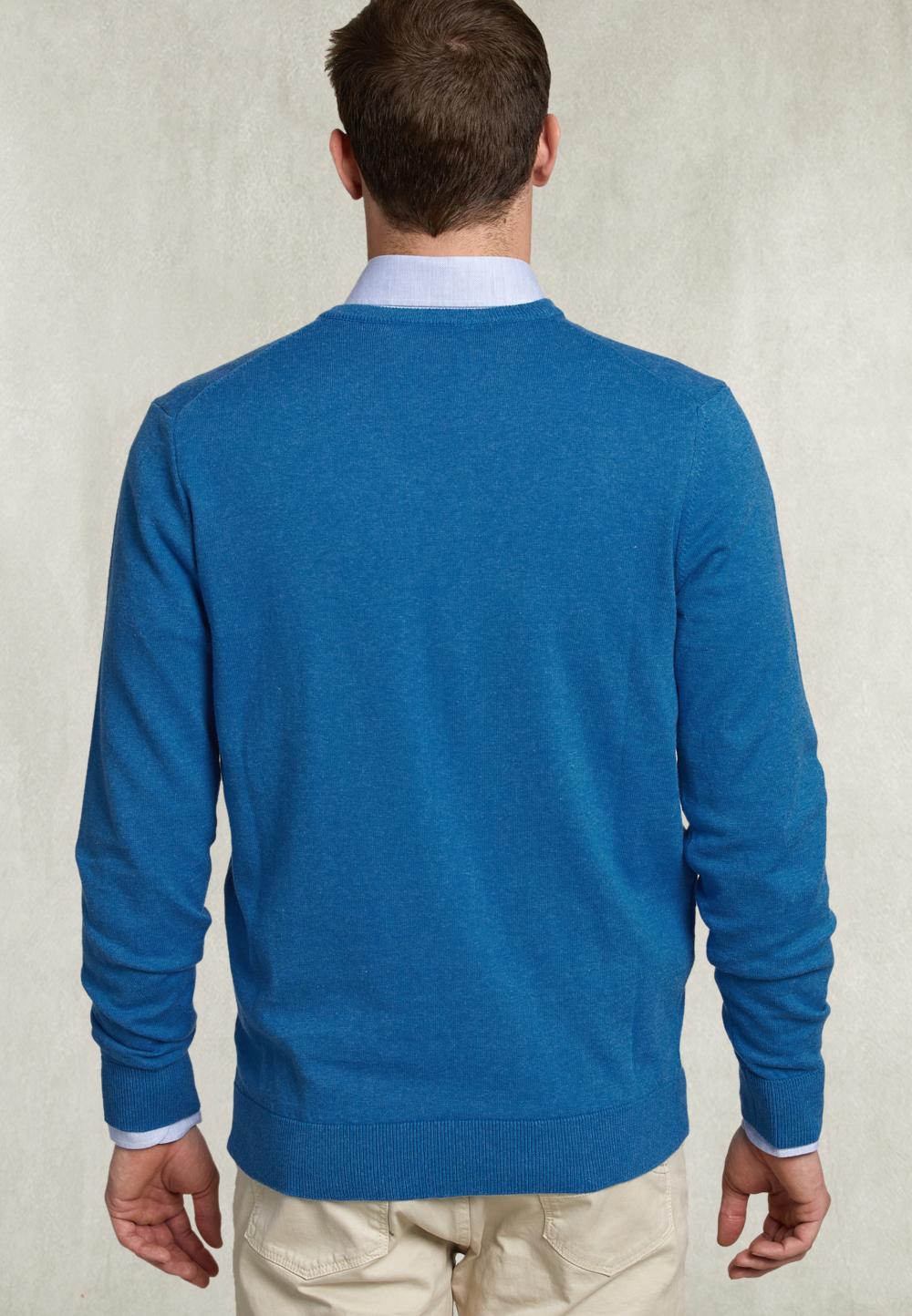Basic V-Neck Pullover Blue Bird Mix - Bleu