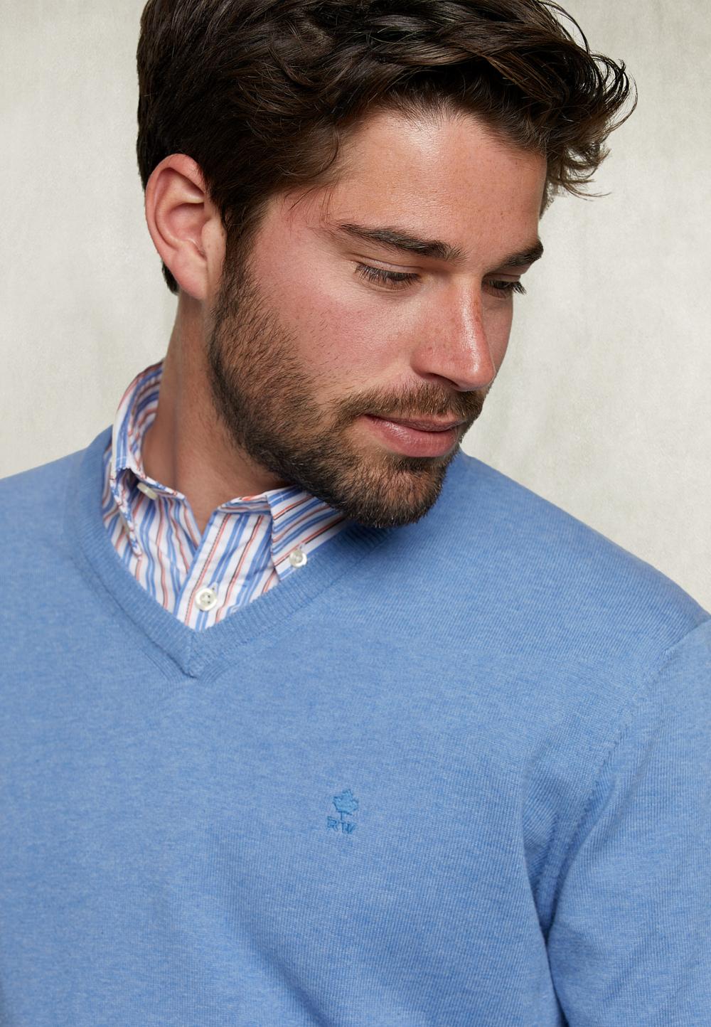 Basic V-Neck Pullover Light Denim Mix - Bleu