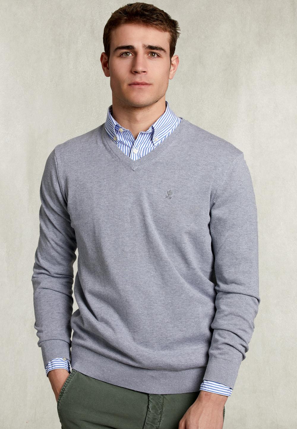 Basic V-Neck Pullover Oxoford Mix - Gris