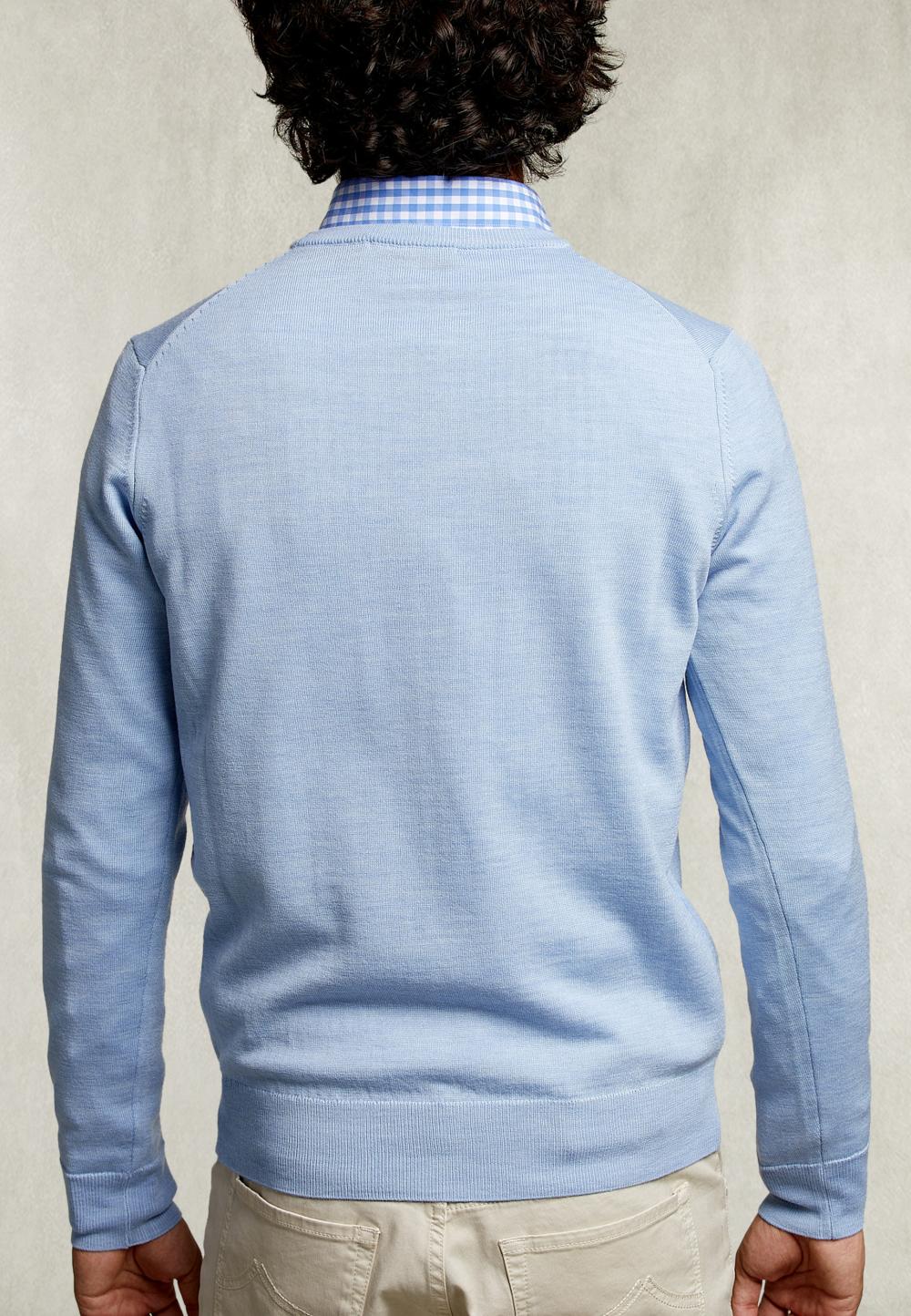 Basic Merino Crew Neck Pullover Dolphin Mix - Bleu