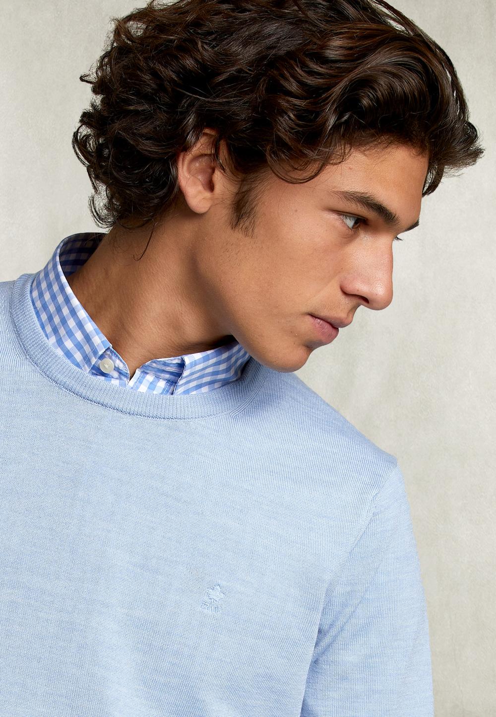 Basic Merino Crew Neck Pullover Dolphin Mix - Bleu