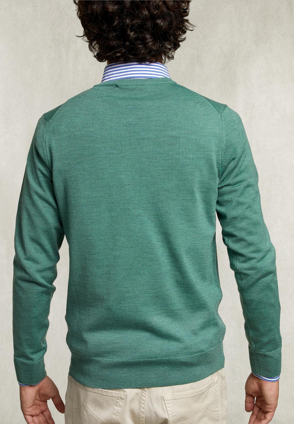 Basic Merino Crew Neck Pullover Herb Mix - Vert