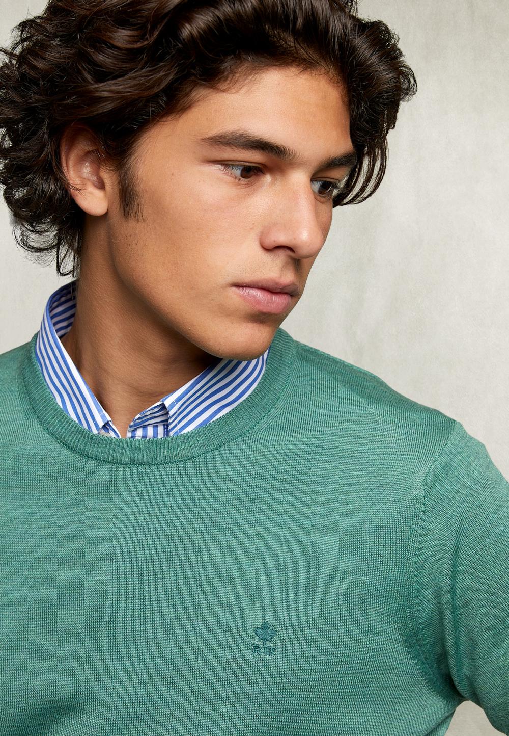 Basic Merino Crew Neck Pullover Herb Mix - Vert