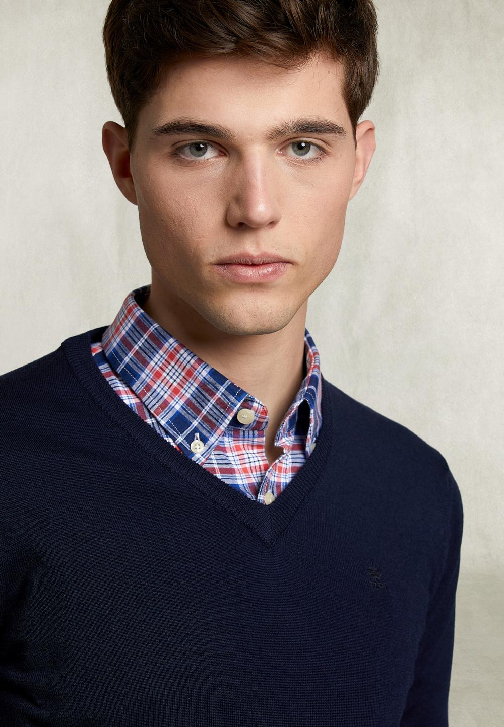 Basic Merino V-Neck Pullover Admiral - Bleu