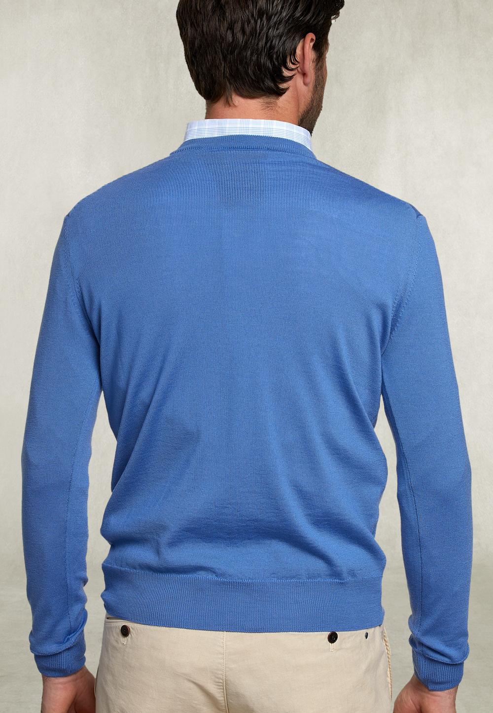 Basic Merino V-Neck Pullover Blue Bird - Bleu