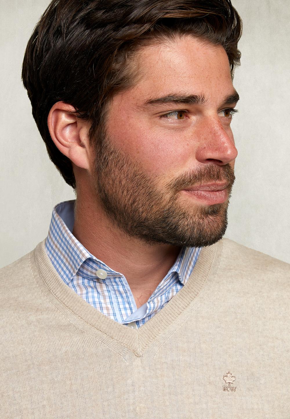 Basic Merino V-Neck Pullover Dune Mix - Marron