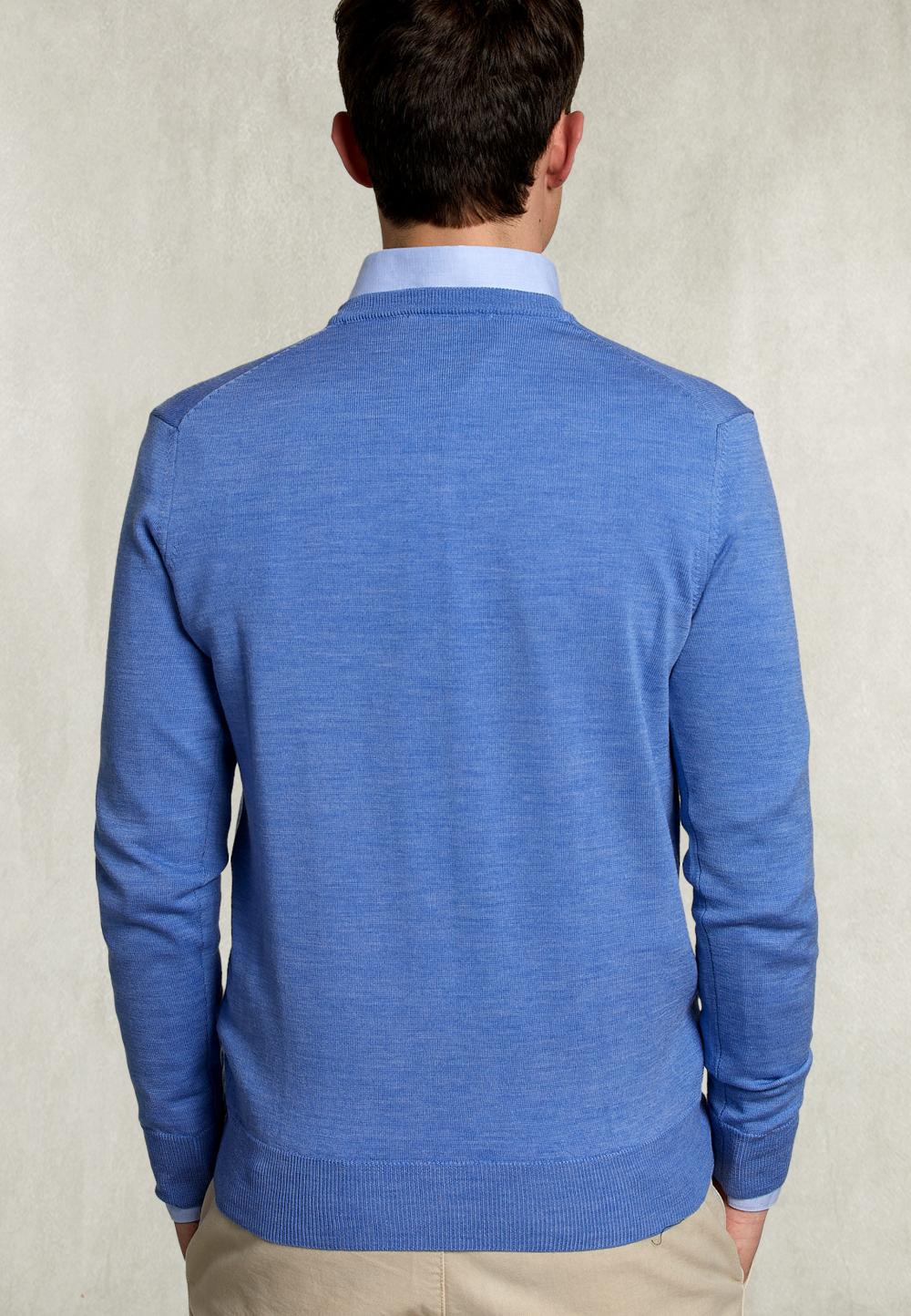 Basic Merino V-Neck Pullover Light Glory Mix - Bleu