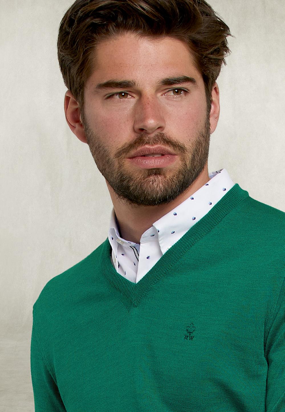 Basic Merino V-Neck Pullover New Green Mix - Vert