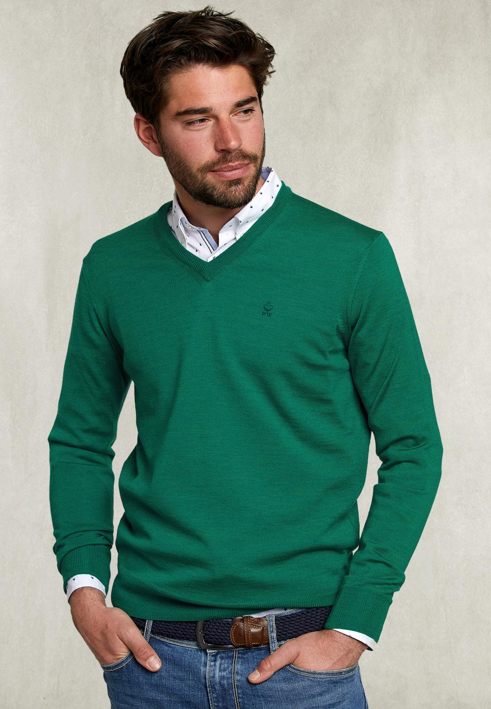 Basic Merino V-Neck Pullover New Green Mix - Vert