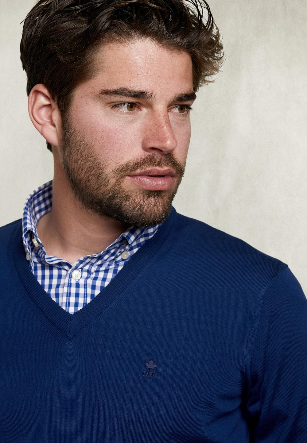 Basic Merino V-Neck Pullover Oxford Blue - Bleu