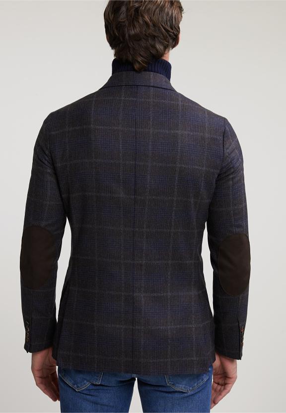 Checked Virgin Wool-Cashmere Blazer Brown/Blue - Multi