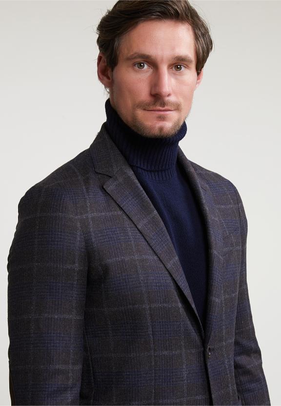 Checked Virgin Wool-Cashmere Blazer Brown/Blue - Multi