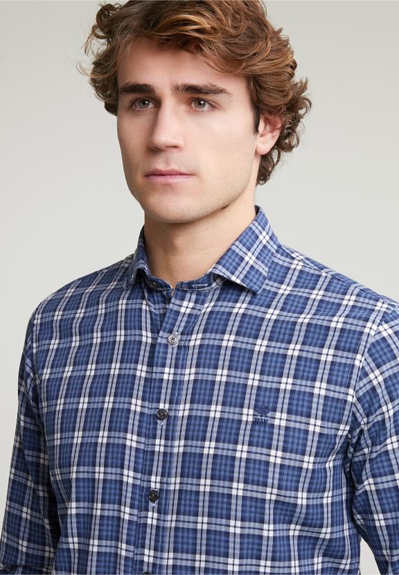 Custom Fit Checked Shirt Blue/White - Bleu
