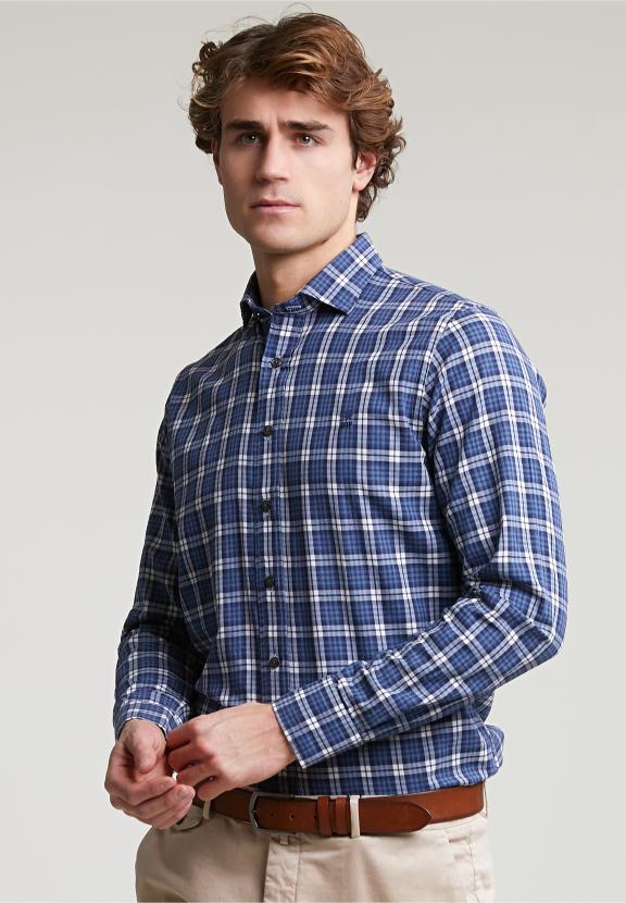 Custom Fit Checked Shirt Blue/White - Bleu