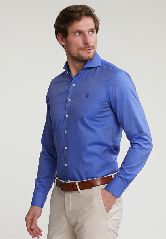 Slim Fit Uni Cotton Shirt Blue - Bleu