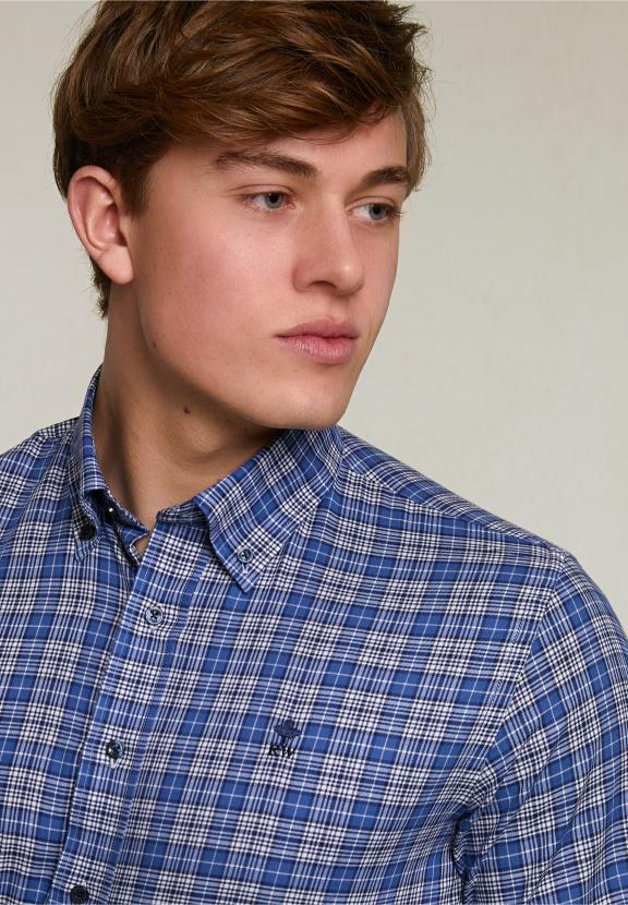 Custom Fit Checked Shirt Blue - Bleu
