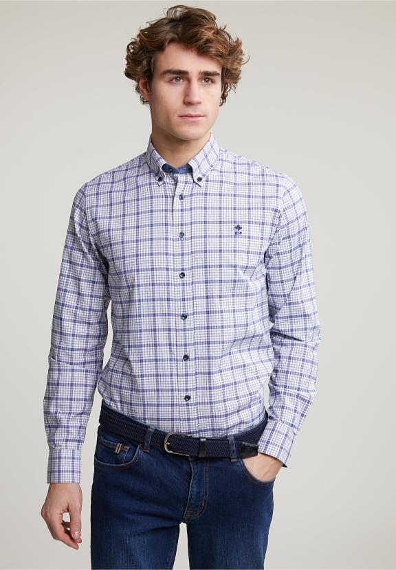 Custom Fit Checked Shirt Multi - Gris