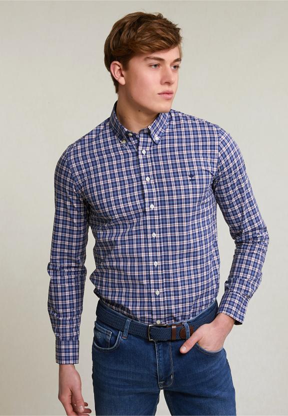 Slim Fit Checked Shirt Multi - Bleu