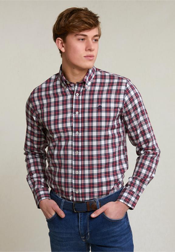 Custom Fit Checked Shirt Red/Beige - Rouge