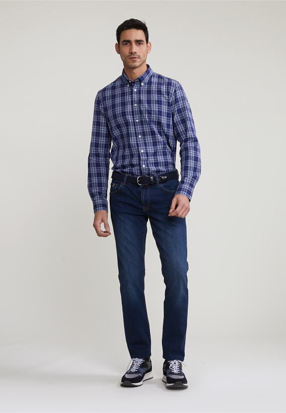 Custom Fit Checked Shirt Blue/Grey - Multi