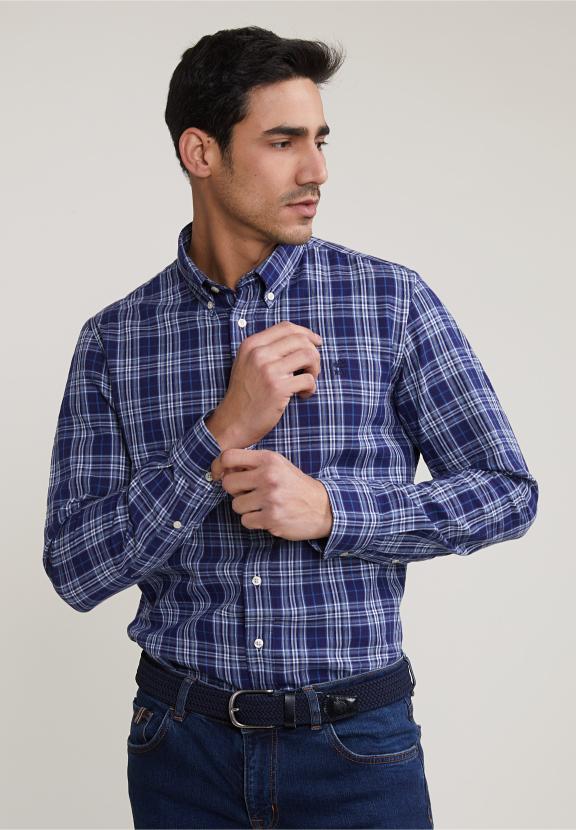 Custom Fit Checked Shirt Blue/Grey - Multi