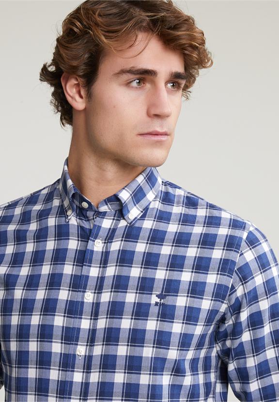 Custom Fit Checked Shirt Blue/White - Bleu