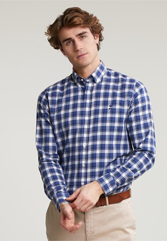Custom Fit Checked Shirt Blue/White - Bleu