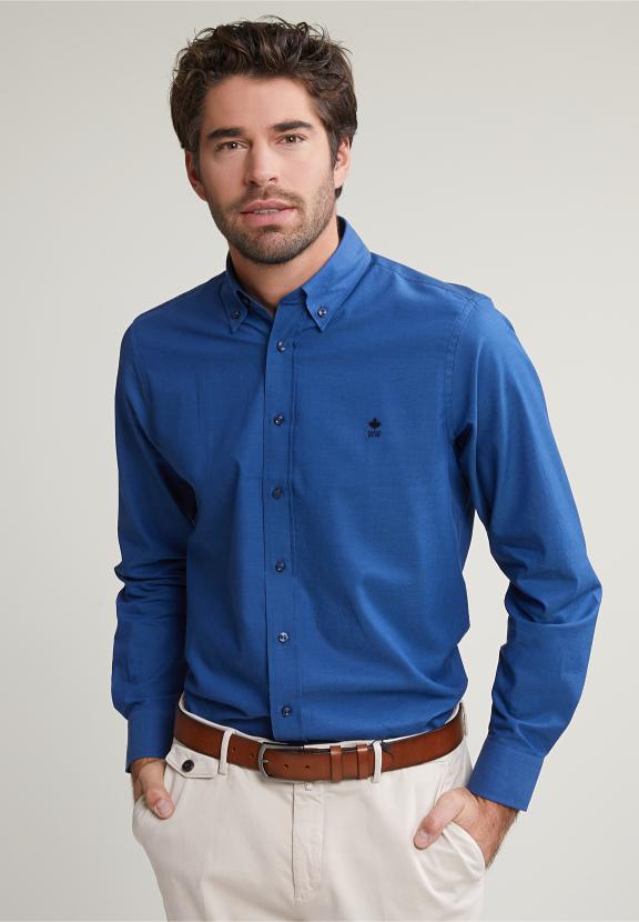 Regular Fit Uni Cotton Shirt Bleu - Bleu