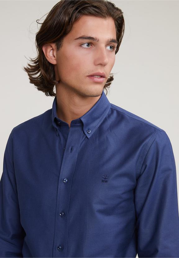 Slim Fit Uni Cotton Shirt Blue - Bleu