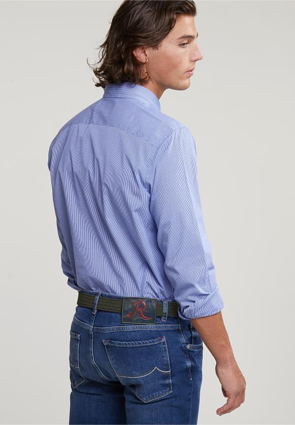 Custom Fit Checked Shirt With Pocket Blue/White - Multi