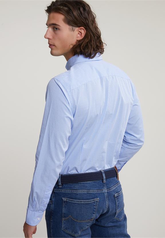 Slim Fit Checked Shirt With Pocket Blue/White - Multi