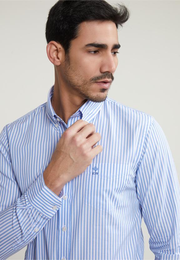 Slim Fit Striped Shirt With Pocket Blue/White - Multi