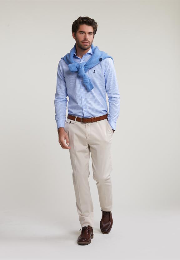 Slim Fit Checked Shirt Blue/White - Multi