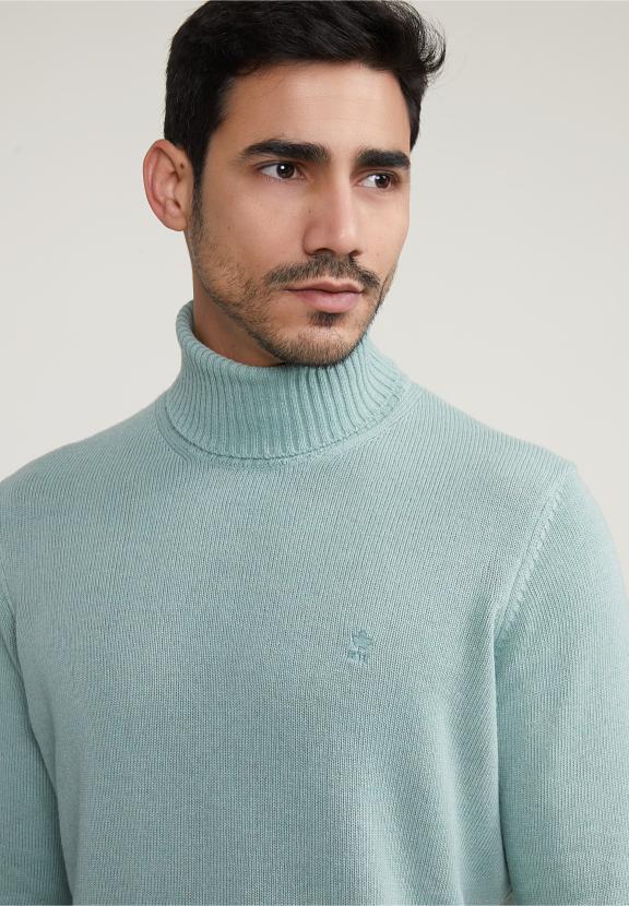 Loose Dit Wool-Cashmere Roll Neck Sweater Cape Green Mix - Vert