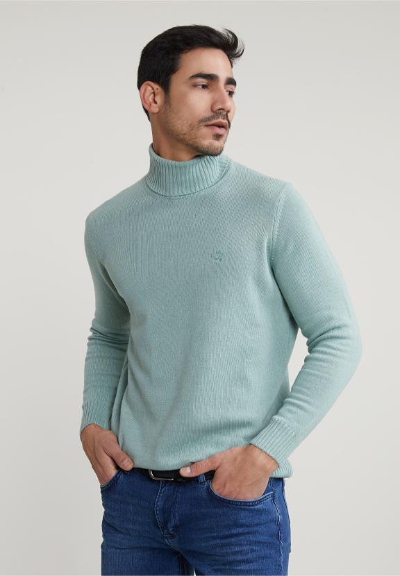 Loose Dit Wool-Cashmere Roll Neck Sweater Cape Green Mix - Vert