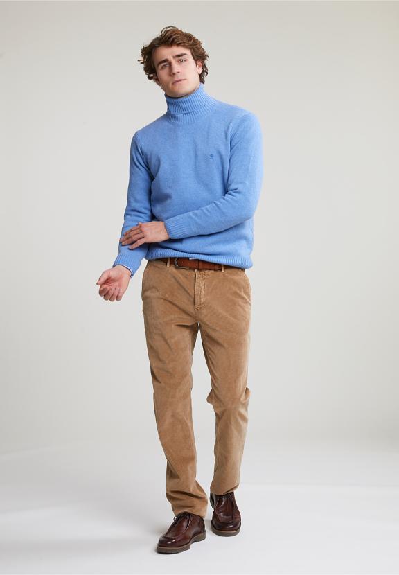 Loose Fit Wool-Cashmere Roll Neck Sweater Sky Mix - Bleu