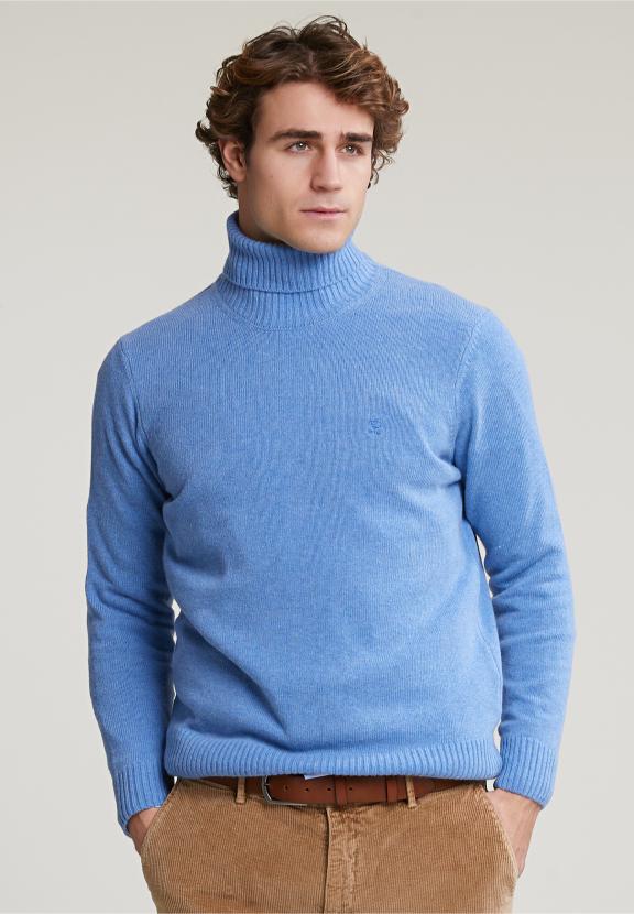 Loose Fit Wool-Cashmere Roll Neck Sweater Sky Mix - Bleu