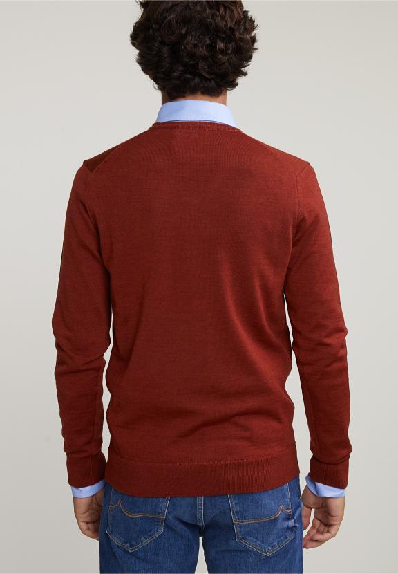 Custom Fit Basic Merino V-Neck Sweater Negroni Mix - Orange