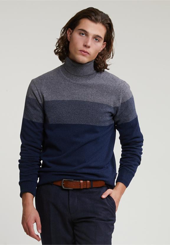 Custom Fit Wool-Cashmere Roll Neck Sweater Oxford Mix - Gris