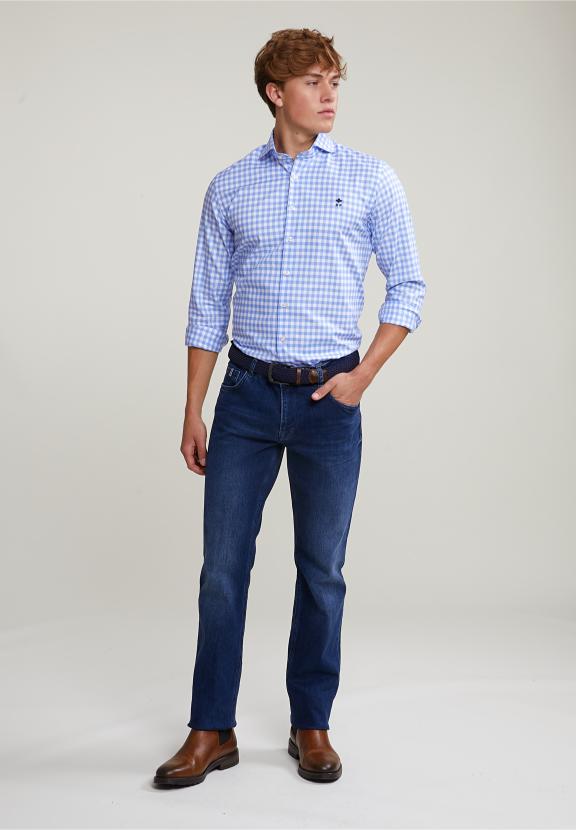 Custom Fit Checked Shirt Blue/White - Bleu