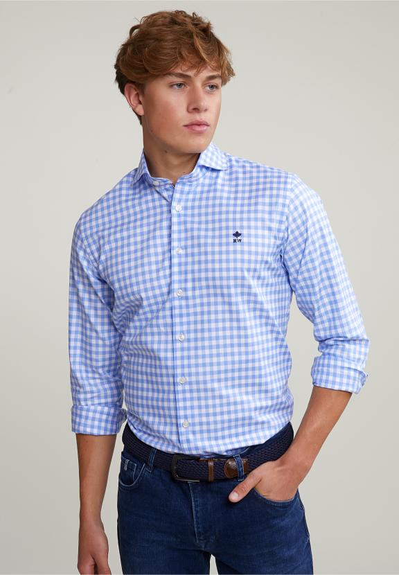 Custom Fit Checked Shirt Blue/White - Bleu