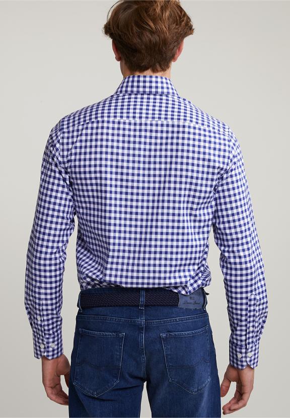 Custom Fit Checked Shirt In Blue/White - Bleu